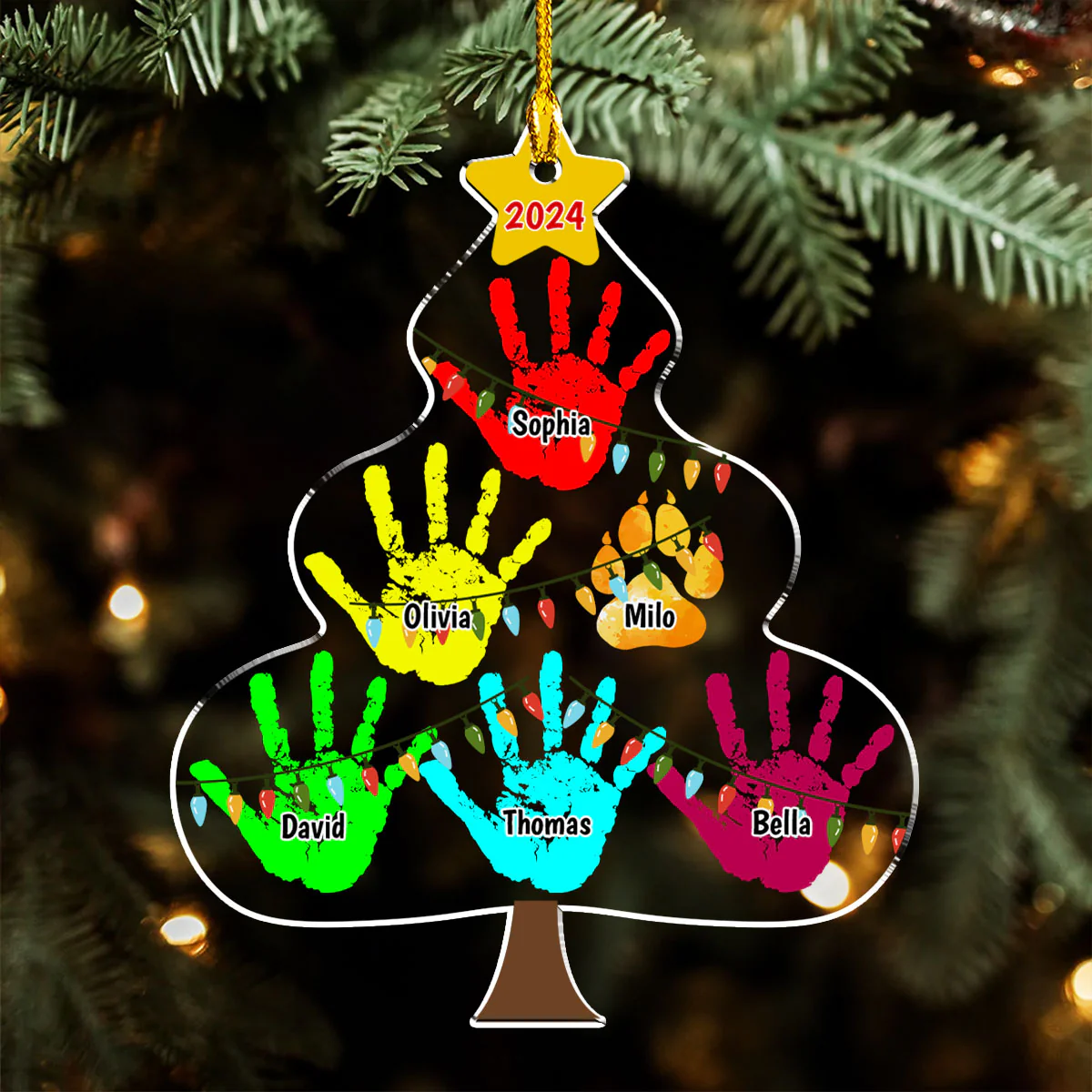Family Handprints Tree - Personalized Custom Acrylic Ornament - Image 2