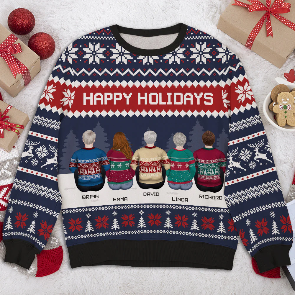 Family Happy Holidays - Personalized Custom All-Over-Print Sweatshirt - Image 2