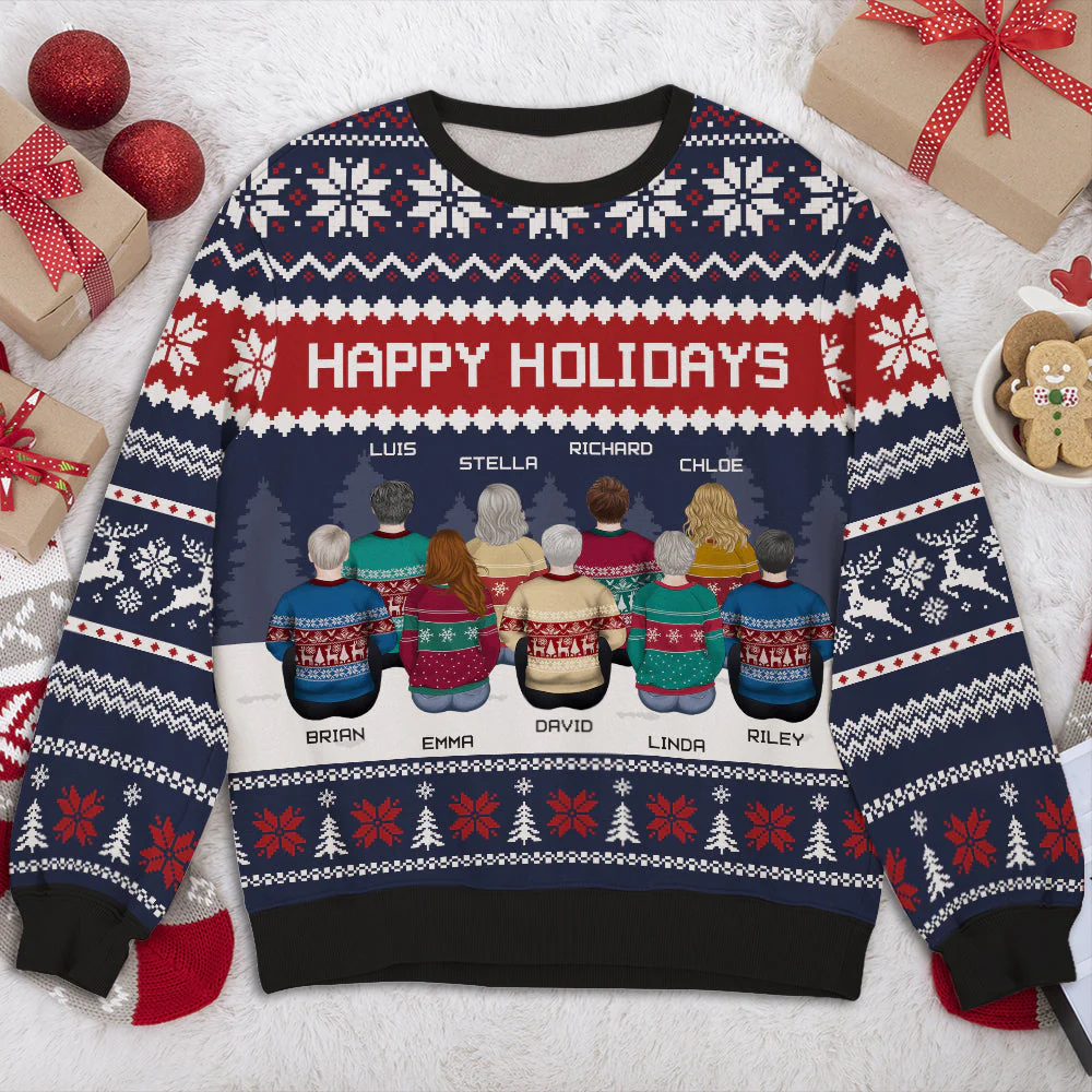 Family Happy Holidays - Personalized Custom All-Over-Print Sweatshirt - Image 3