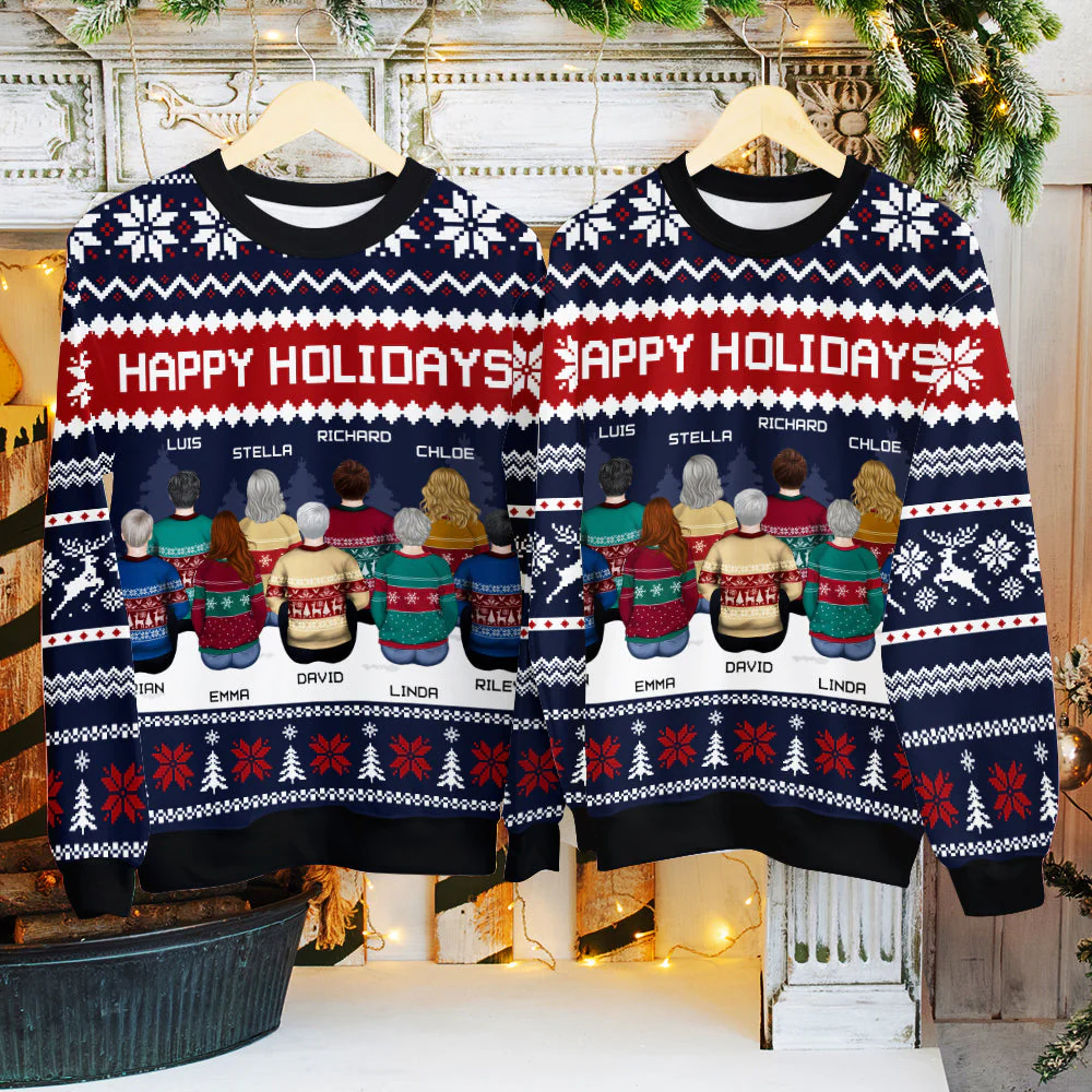 Family Happy Holidays - Personalized Custom All-Over-Print Sweatshirt - Image 5