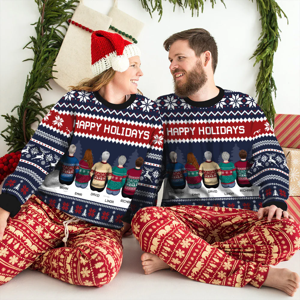 Family Happy Holidays - Personalized Custom All-Over-Print Sweatshirt - Image 6