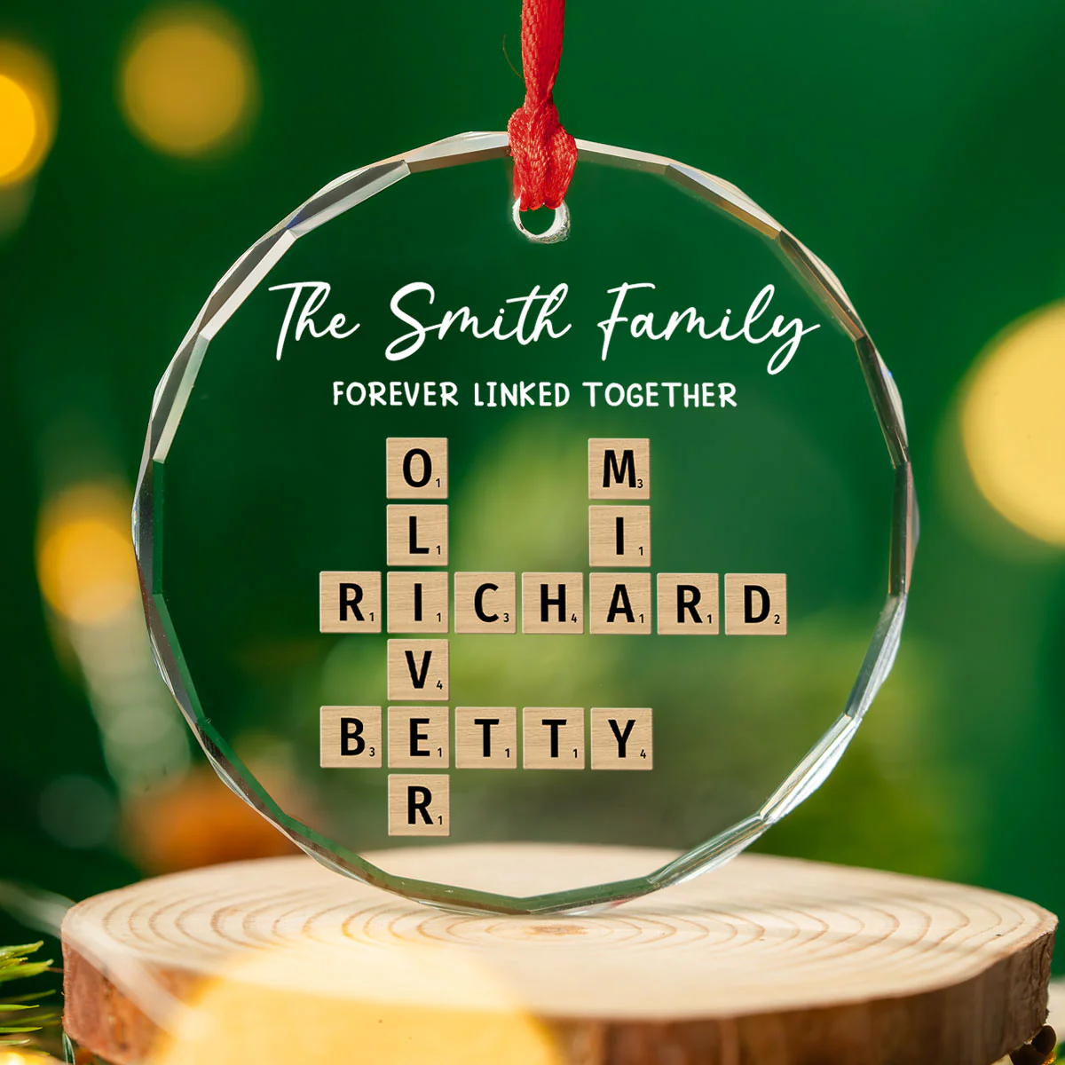 Family Hearts Forever Linked Together - Personalized Custom Glass Ornament - Image 2