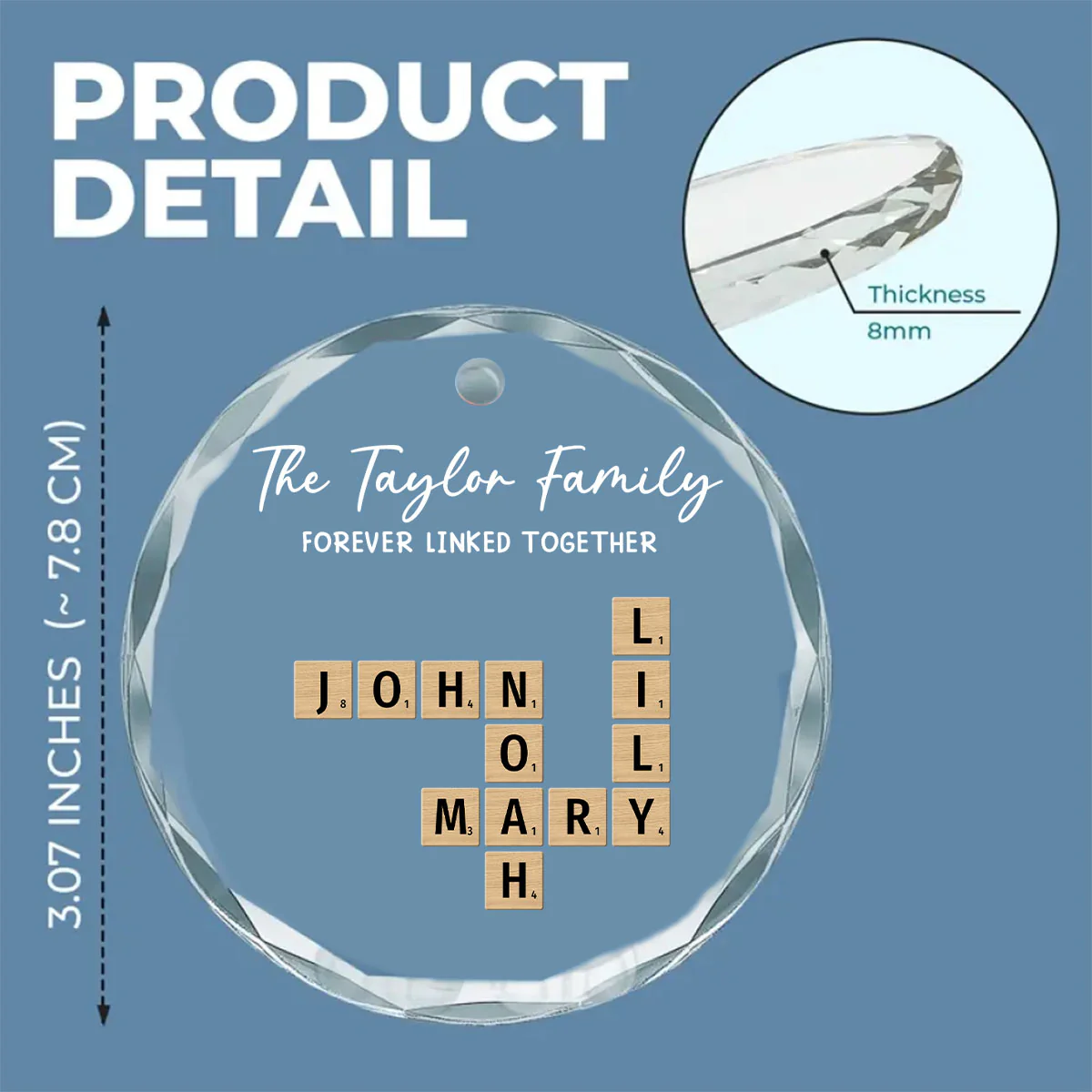Family Hearts Forever Linked Together - Personalized Custom Glass Ornament - Image 4