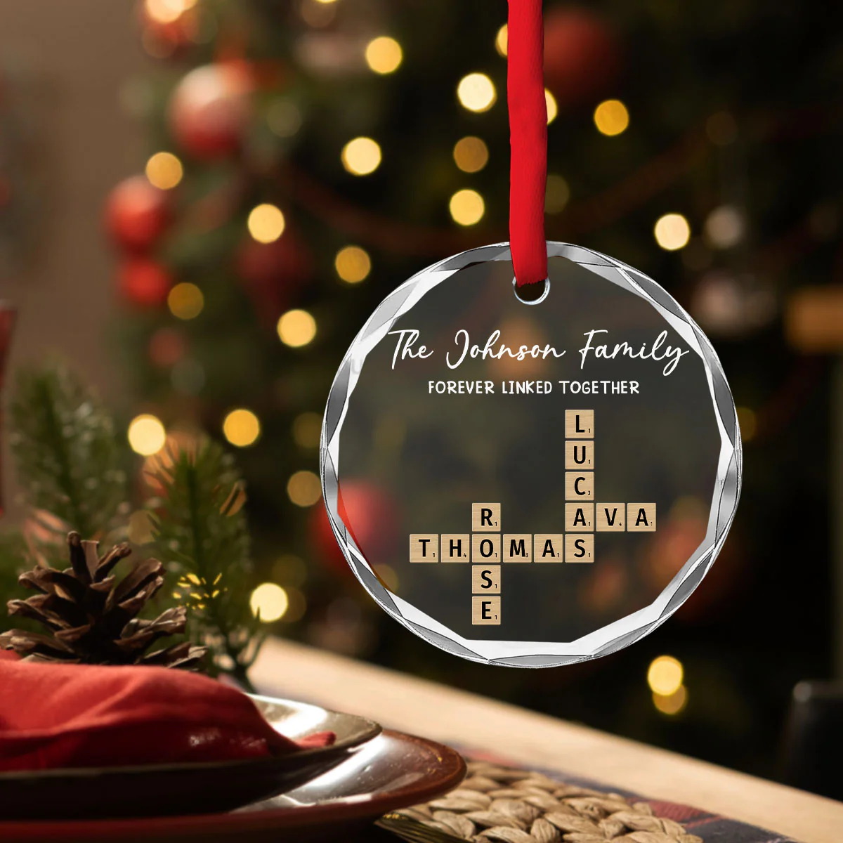 Family Hearts Forever Linked Together - Personalized Custom Glass Ornament - Image 7