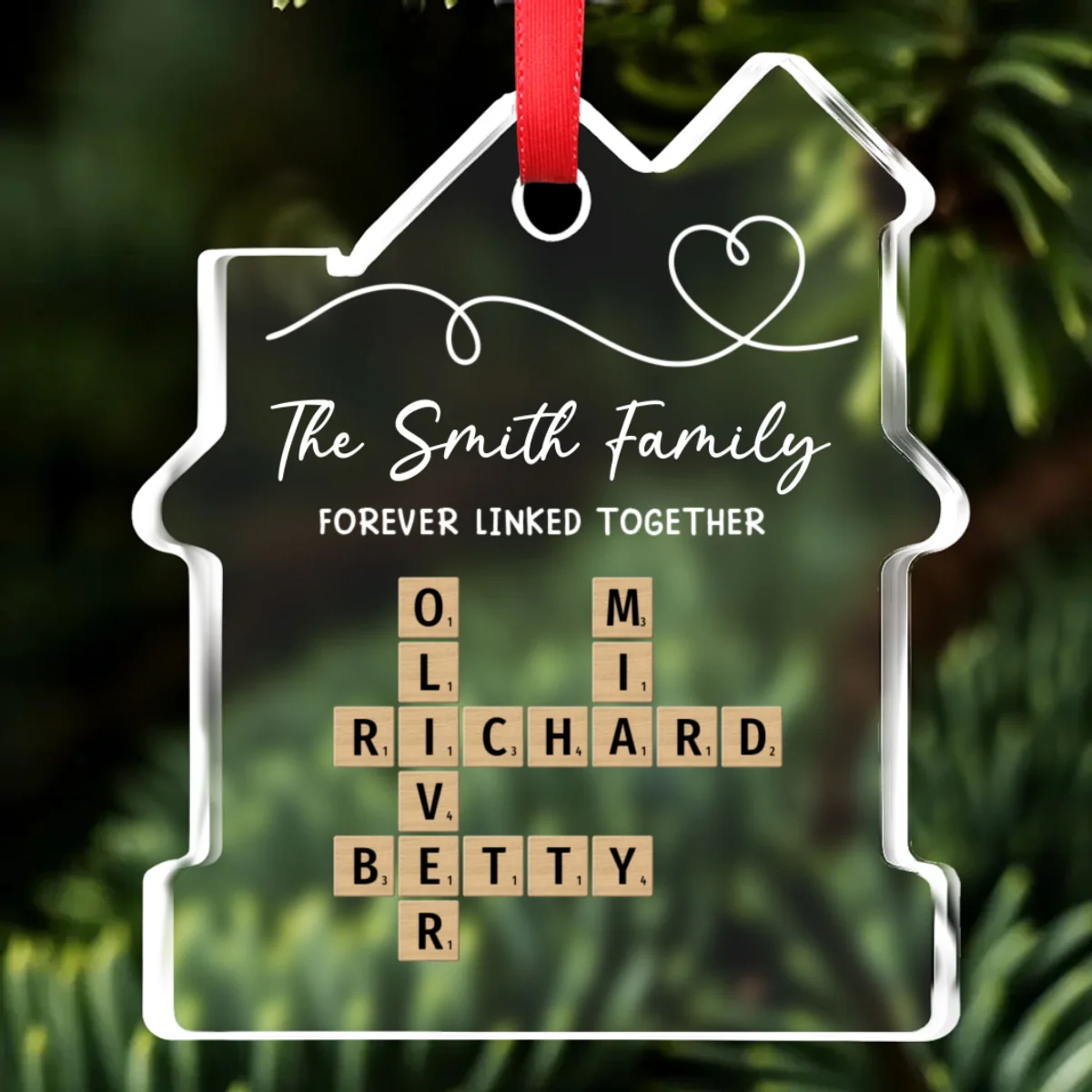 Family Hearts Forever Linked Together - Personalized Custom House Shaped Glass Ornament - Image 2