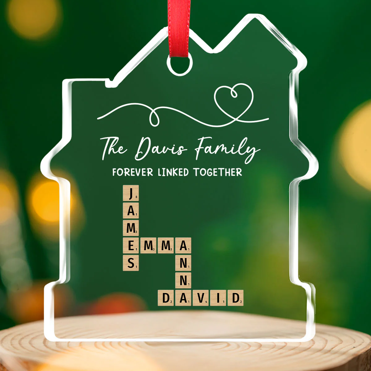 Family Hearts Forever Linked Together - Personalized Custom House Shaped Glass Ornament - Image 4