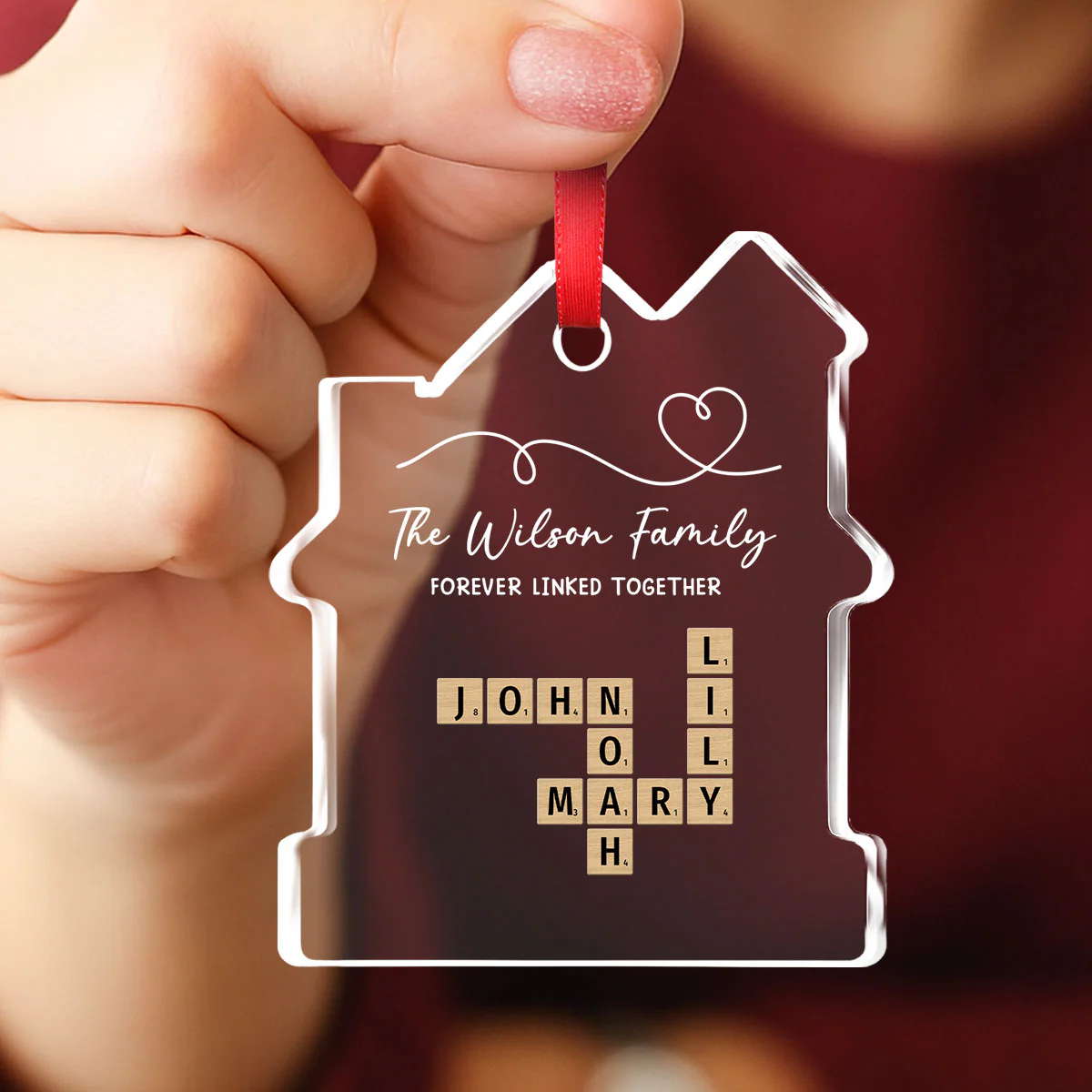 Family Hearts Forever Linked Together - Personalized Custom House Shaped Glass Ornament - Image 5