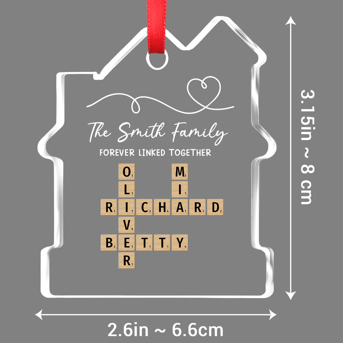 Family Hearts Forever Linked Together - Personalized Custom House Shaped Glass Ornament - Image 7