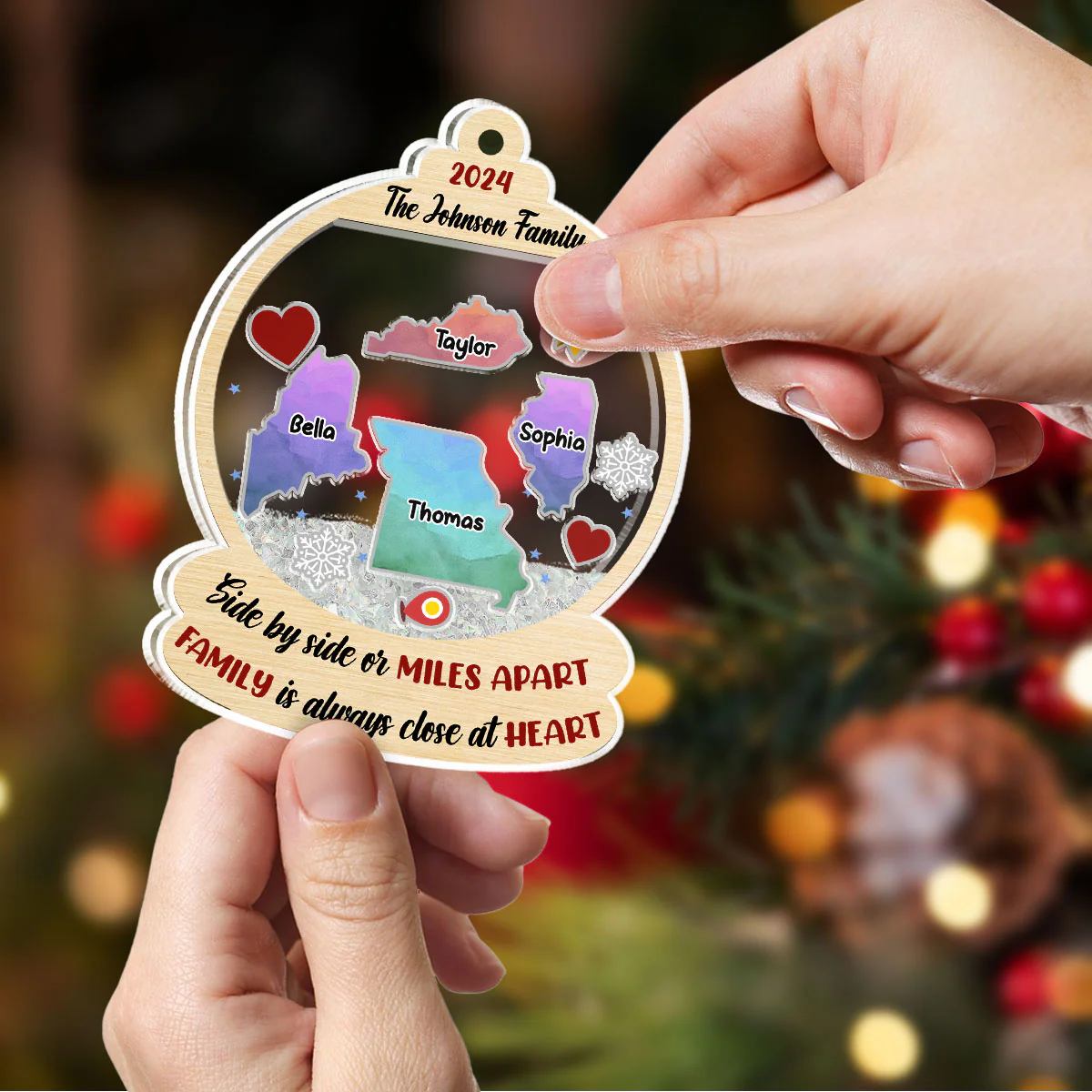 Family Is Always Close At Heart - Personalized Custom Acrylic Shaker Ornament - Image 3