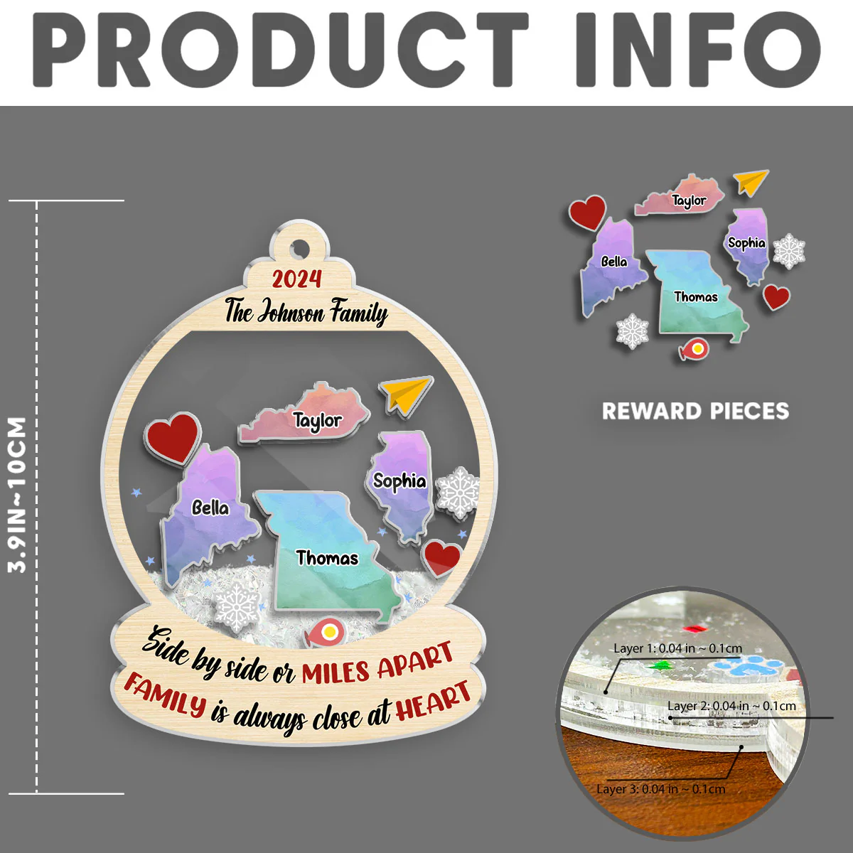 Family Is Always Close At Heart - Personalized Custom Acrylic Shaker Ornament - Image 5