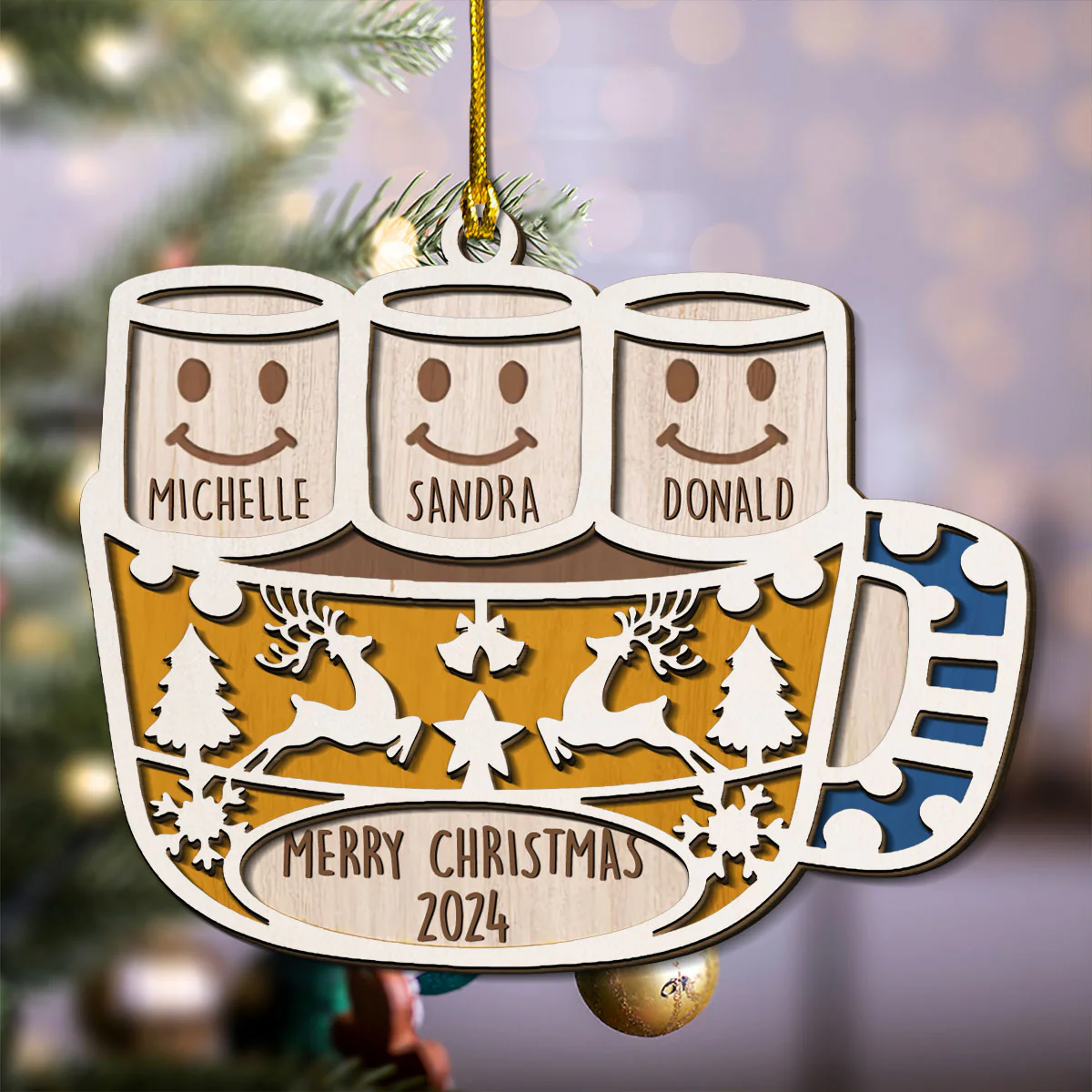 Family Love Grows Warmer At Christmas - Personalized Custom 2-Layered Wood Ornament - Image 2