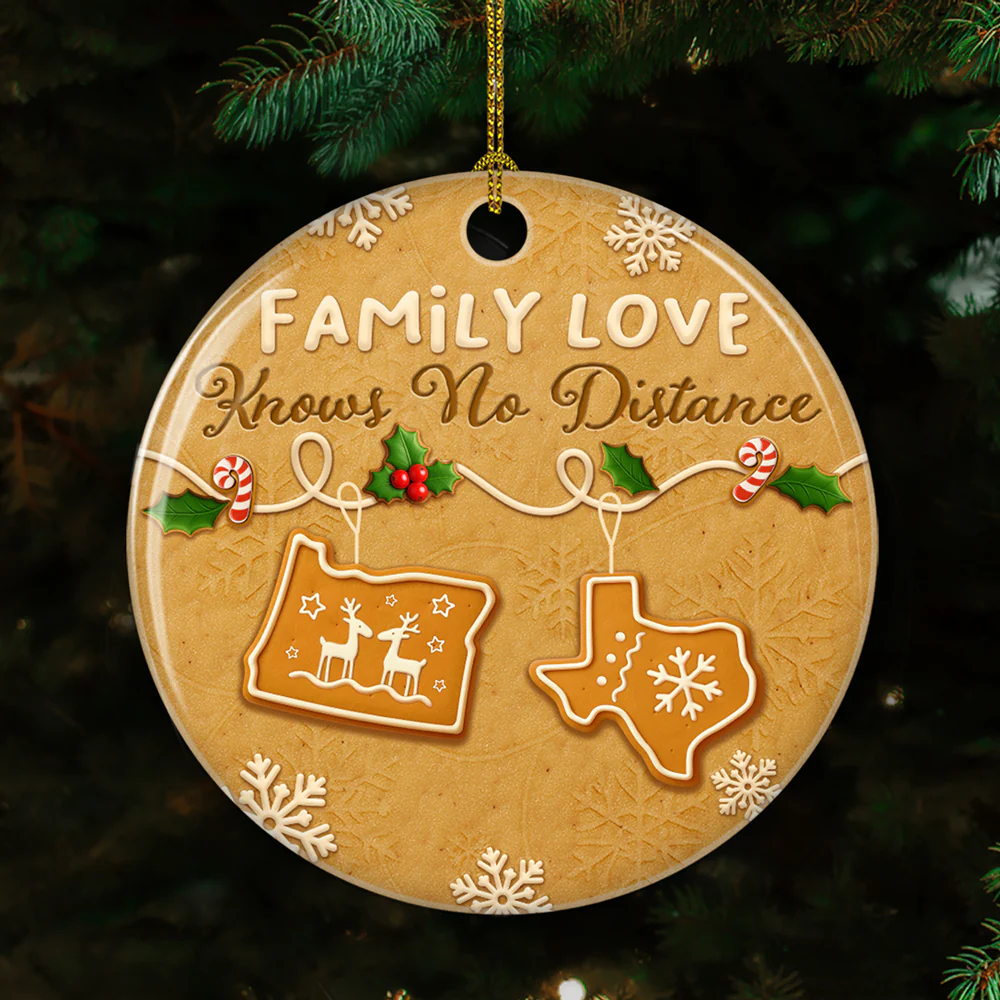 Family Love Know No Distance Cookies Style - Personalized Custom 3D Effect Ceramic Ornament - Image 3