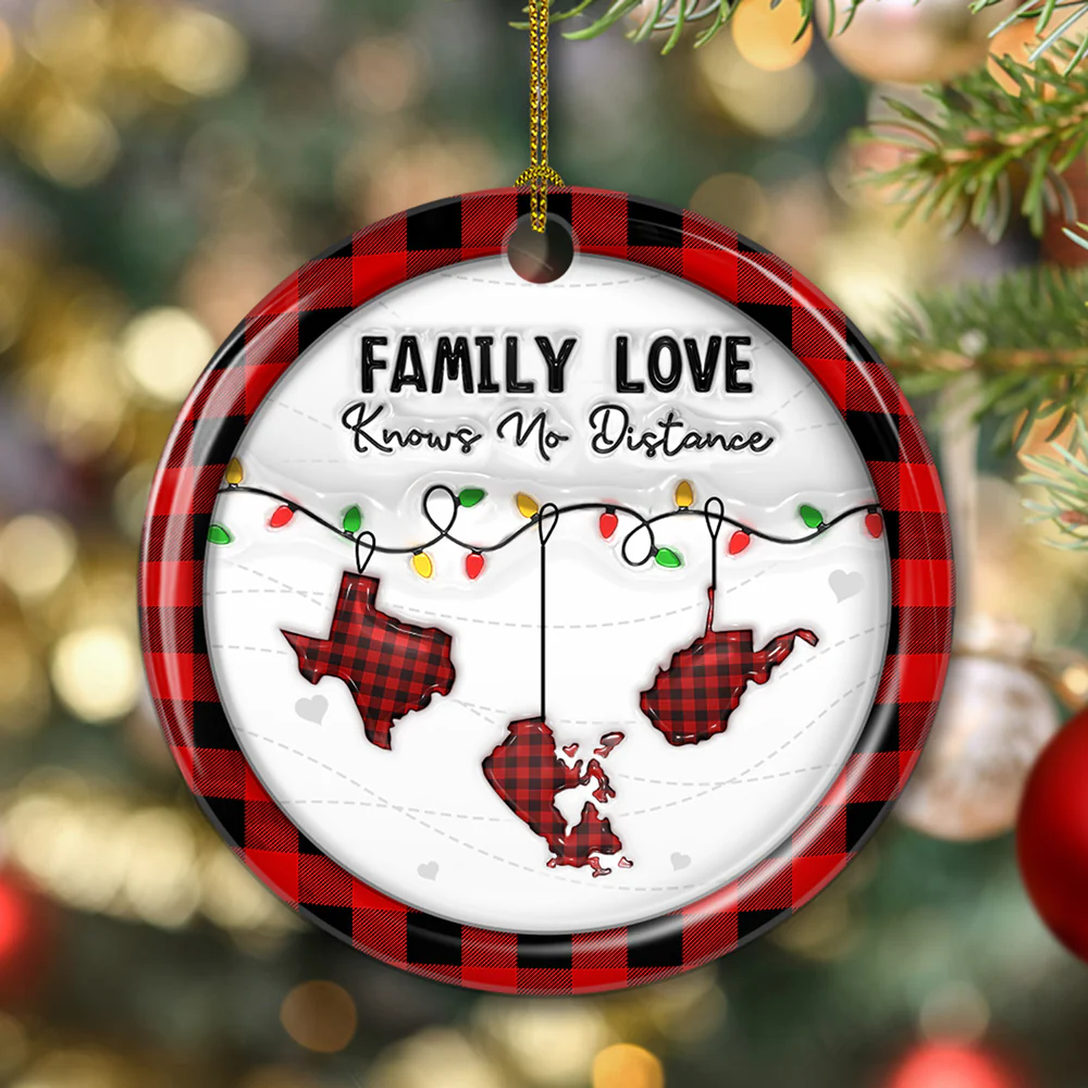 Family Love Know No Distance Red - Personalized Custom 3D Effect Ceramic Ornament - Image 5