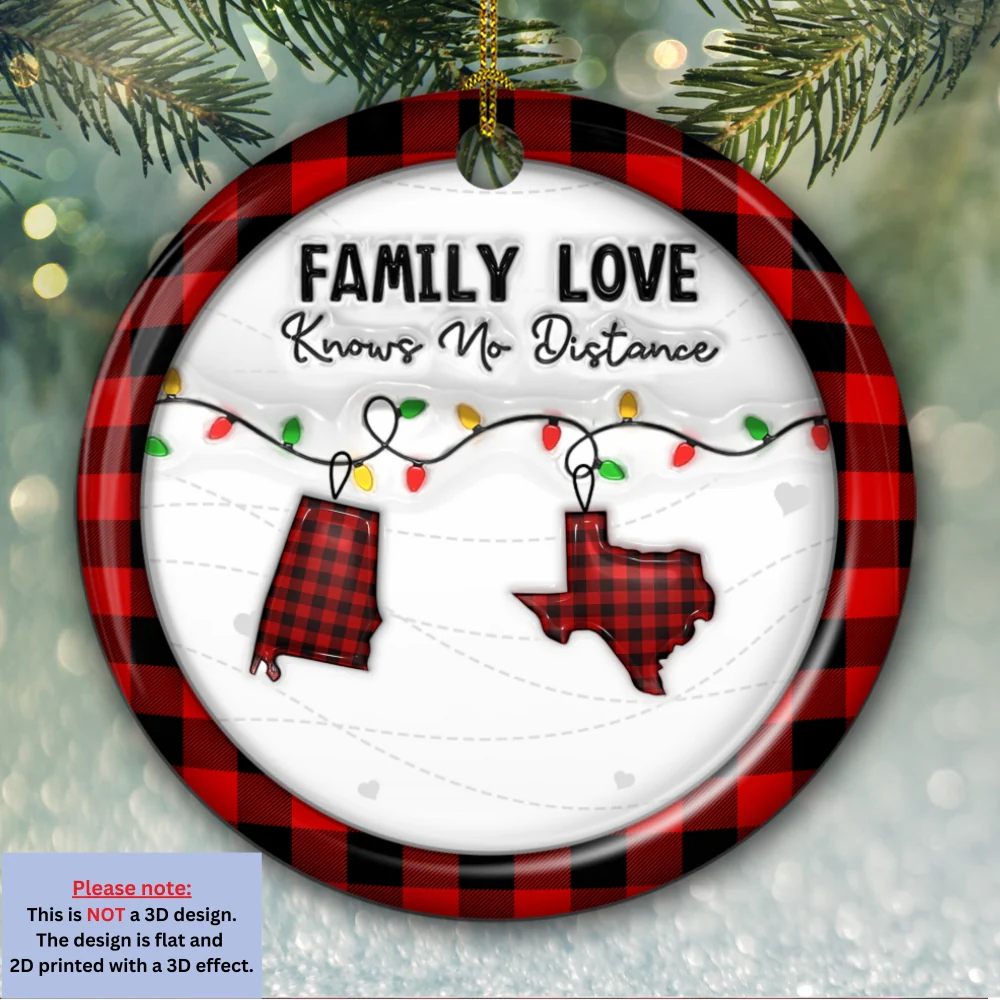 Family Love Know No Distance Red - Personalized Custom 3D Effect Ceramic Ornament - Image 6