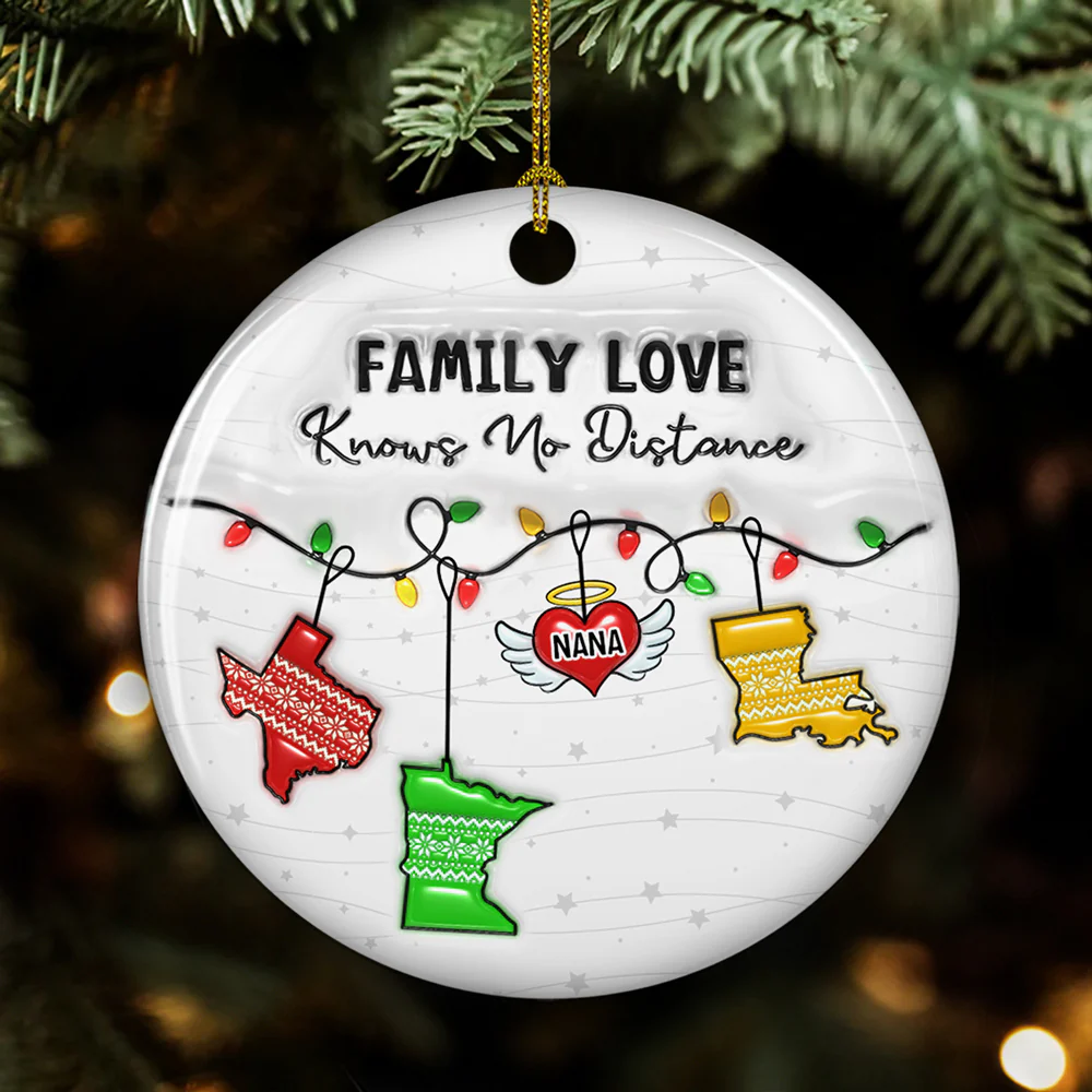 Family Love Knows No Distance Angel Wings - Personalized Custom 3D Inflated Effect Ceramic Ornament - Image 3
