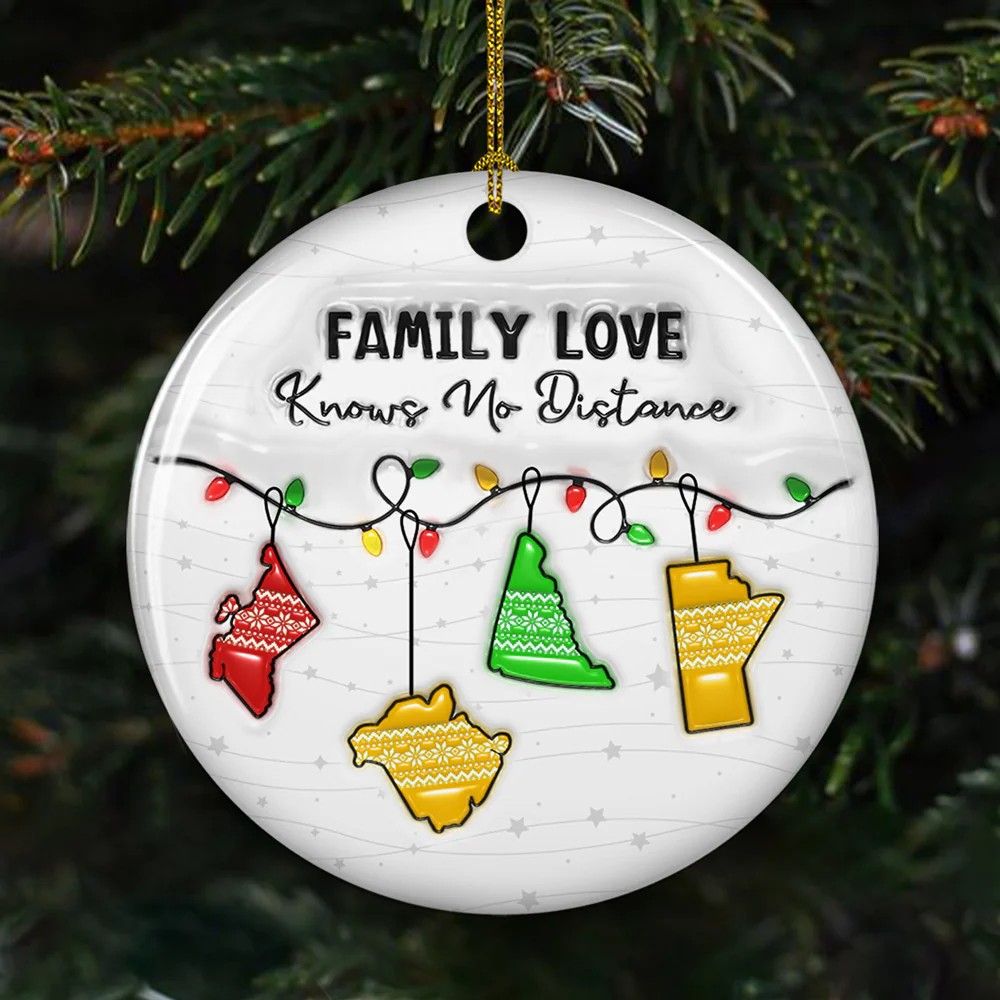 Family Love Knows No Distance Canada Version - Personalized Custom 3D Inflated Effect Ceramic Ornament - Image 3