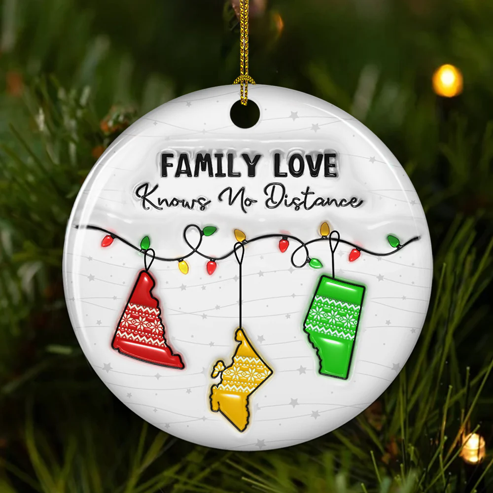 Family Love Knows No Distance Canada Version - Personalized Custom 3D Inflated Effect Ceramic Ornament - Image 4