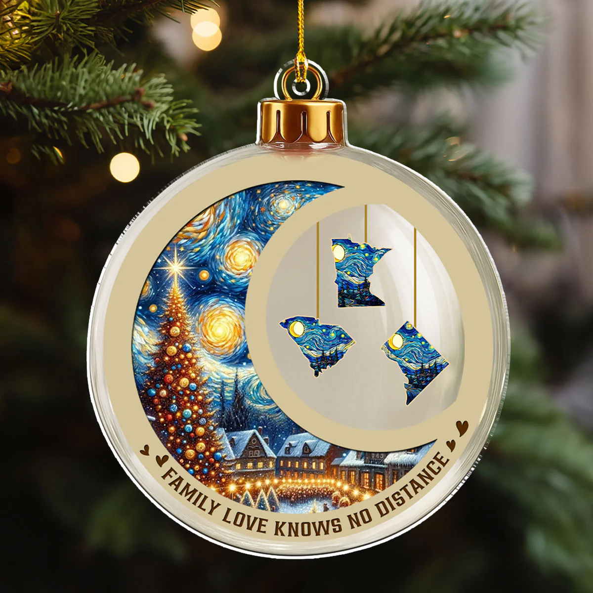 Family Love Knows No Distance Christmas Night - Personalized Custom Acrylic Ornament