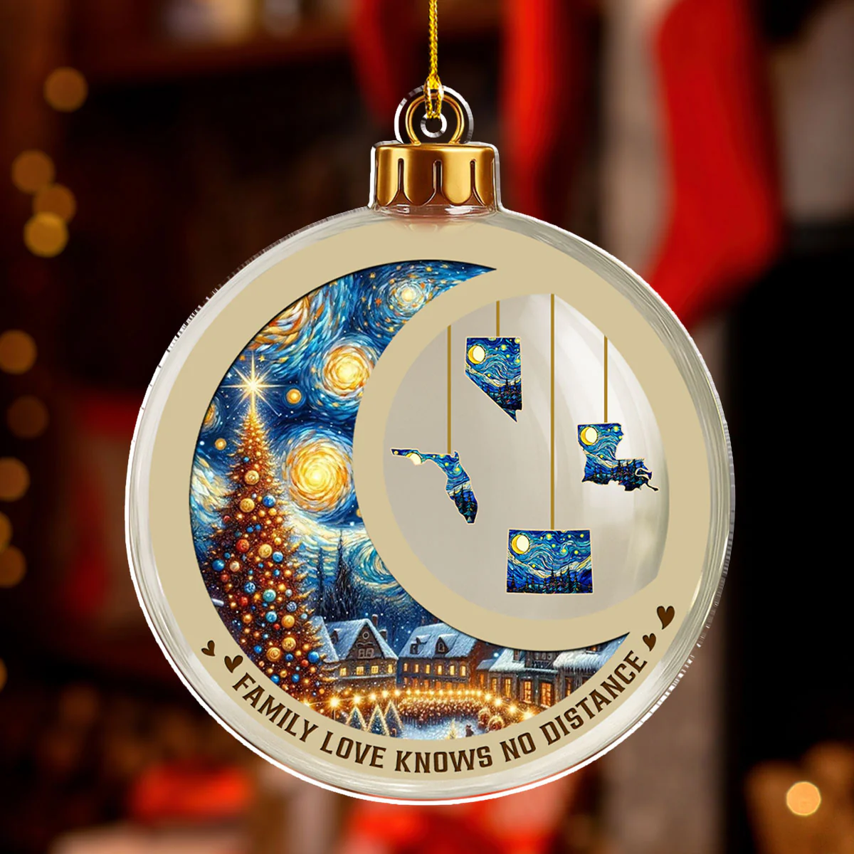 Family Love Knows No Distance Christmas Night - Personalized Custom Acrylic Ornament - Image 2