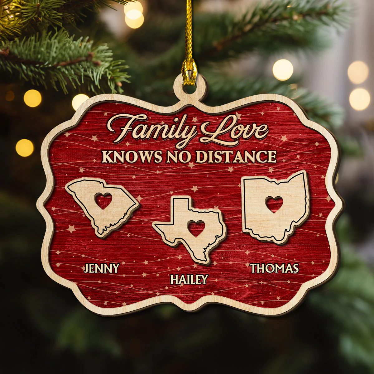 Family Love Knows No Distance Christmas - Personalized Custom 2-Layered Wood Ornament
