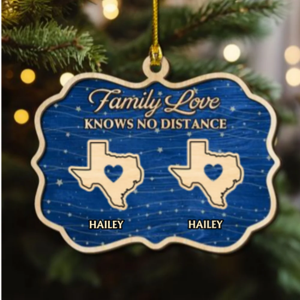 Family Love Knows No Distance Christmas - Personalized Custom 2-Layered Wood Ornament - Image 7