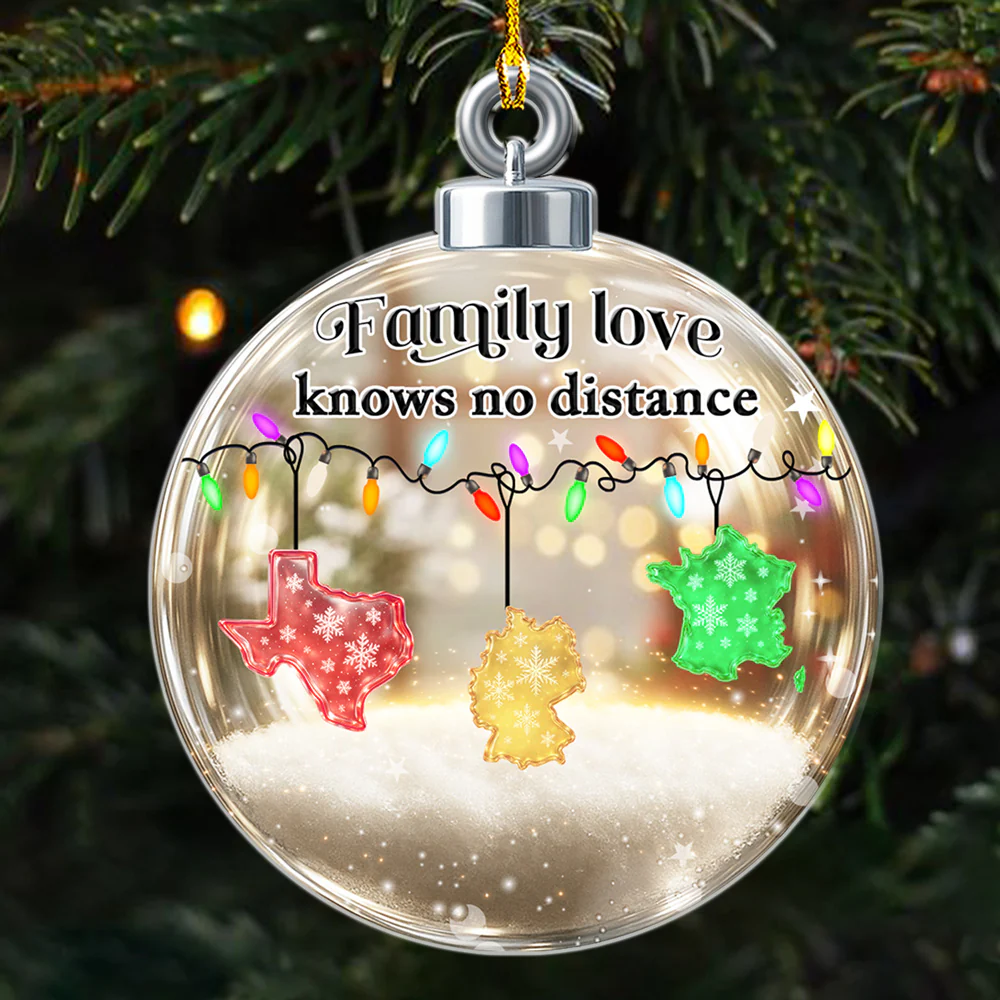 Family Love Knows No Distance Country Version - Personalized Custom 3D Effect Acrylic Ornament - Image 2