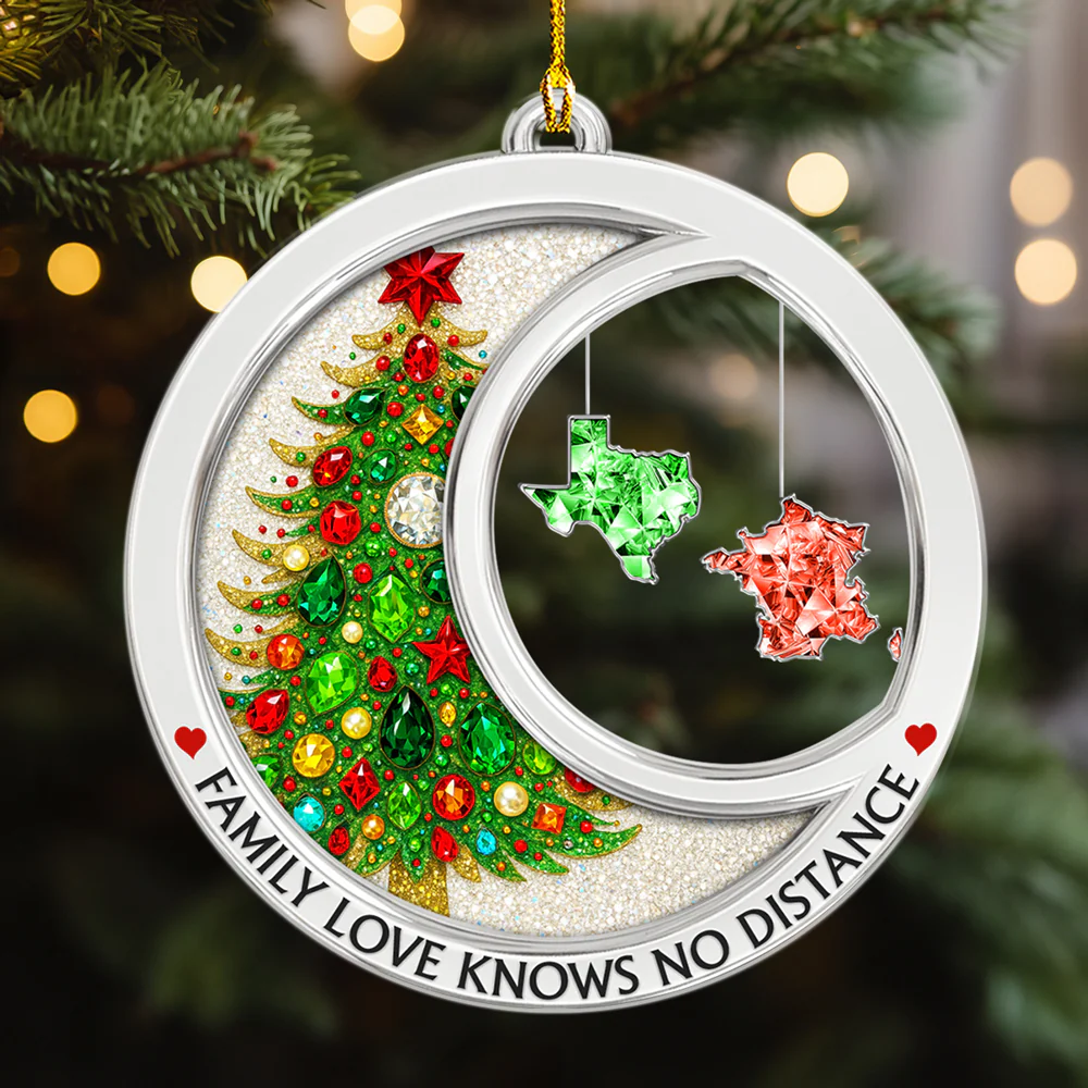 Family Love Knows No Distance Crystal Countries Version - Personalized Custom Acrylic Ornament - Image 3