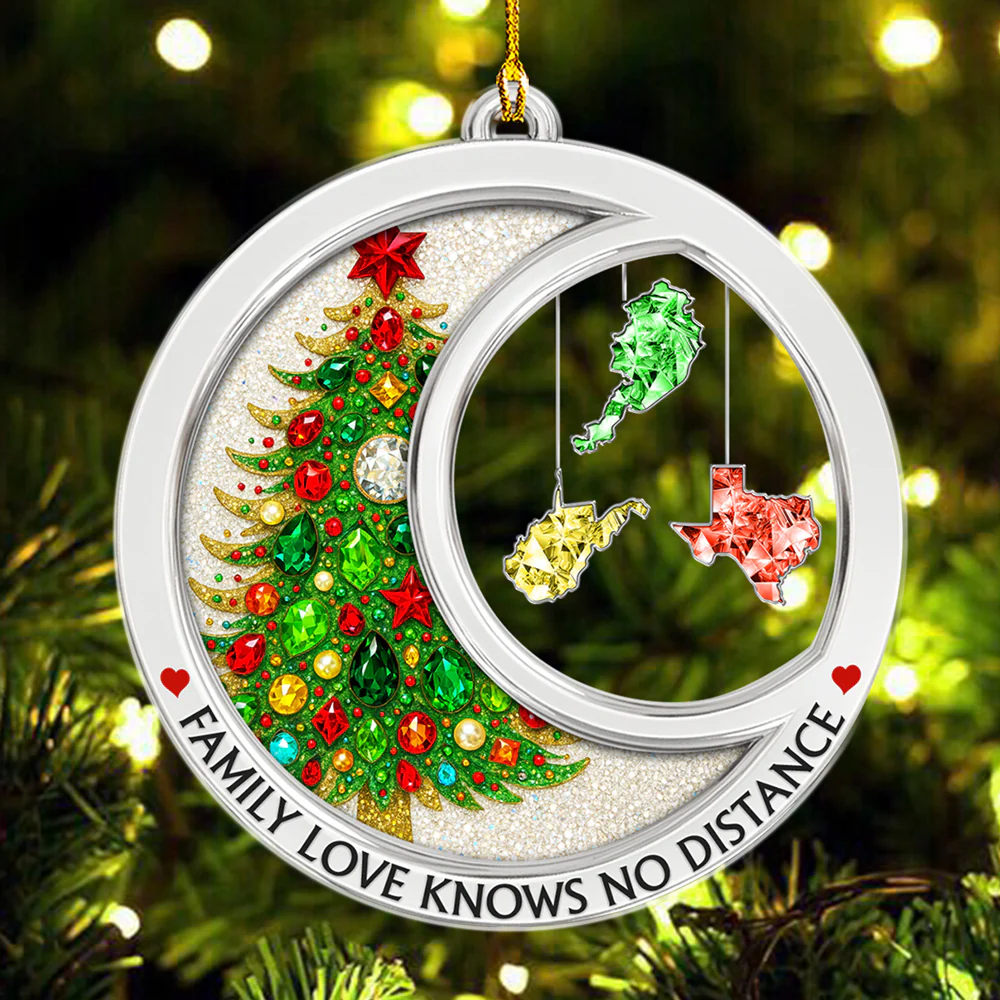 Family Love Knows No Distance Crystal Countries Version - Personalized Custom Acrylic Ornament - Image 4
