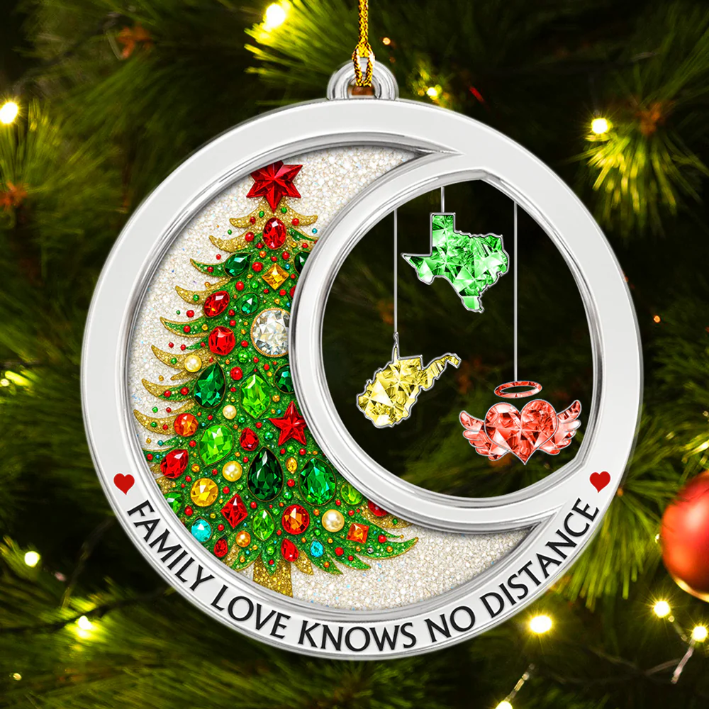 Family Love Knows No Distance Crystal Memorial - Personalized Custom Acrylic Ornament - Image 2