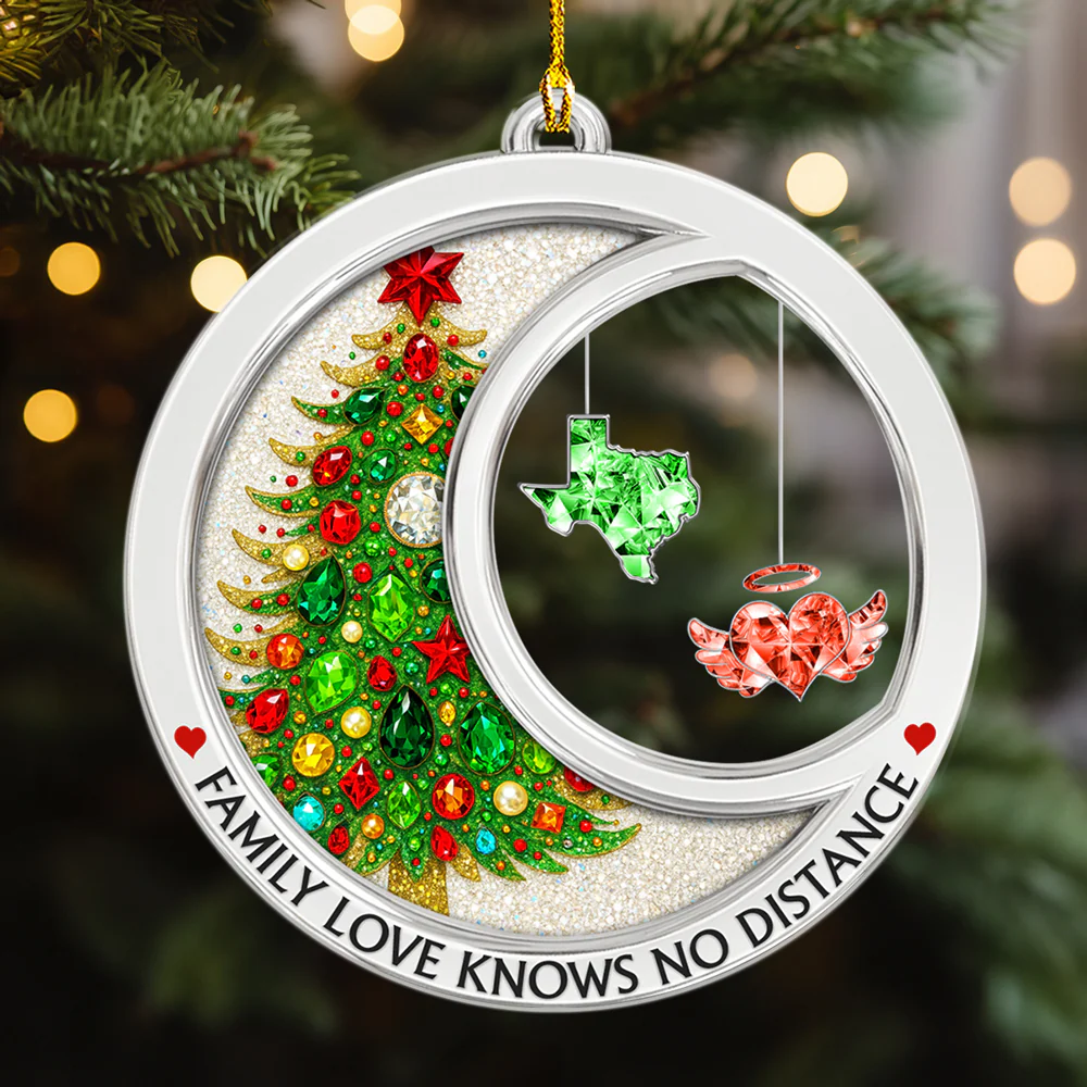 Family Love Knows No Distance Crystal Memorial - Personalized Custom Acrylic Ornament - Image 4