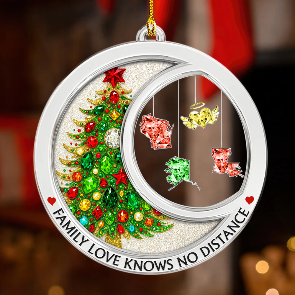 Family Love Knows No Distance Crystal Memorial - Personalized Custom Acrylic Ornament - Image 5