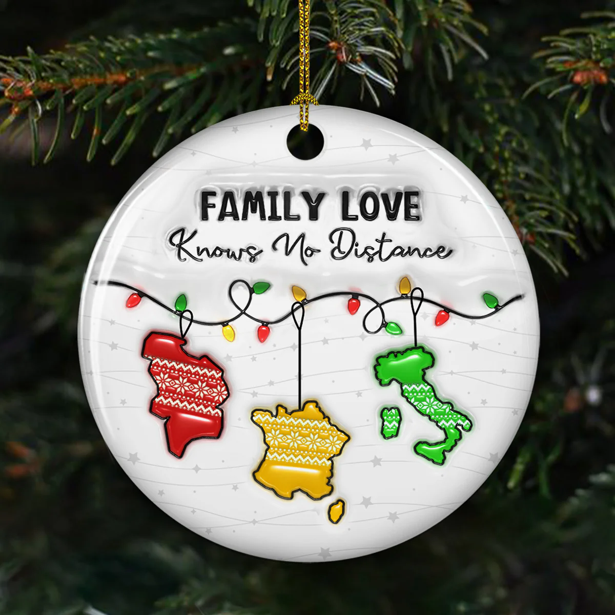 Family Love Knows No Distance EU Countries Version - Personalized Custom 3D Inflated Effect Ceramic Ornament - Image 3