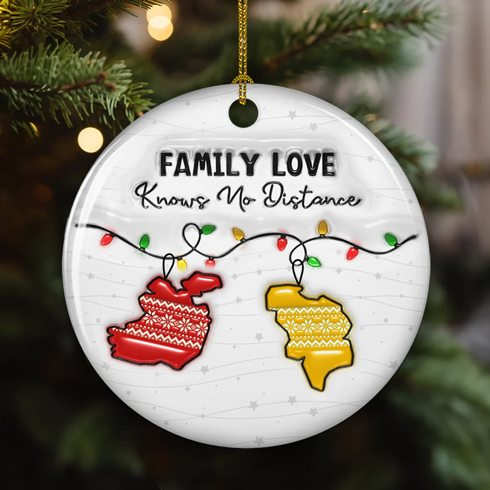 Family Love Knows No Distance EU Countries Version - Personalized Custom 3D Inflated Effect Ceramic Ornament - Image 5