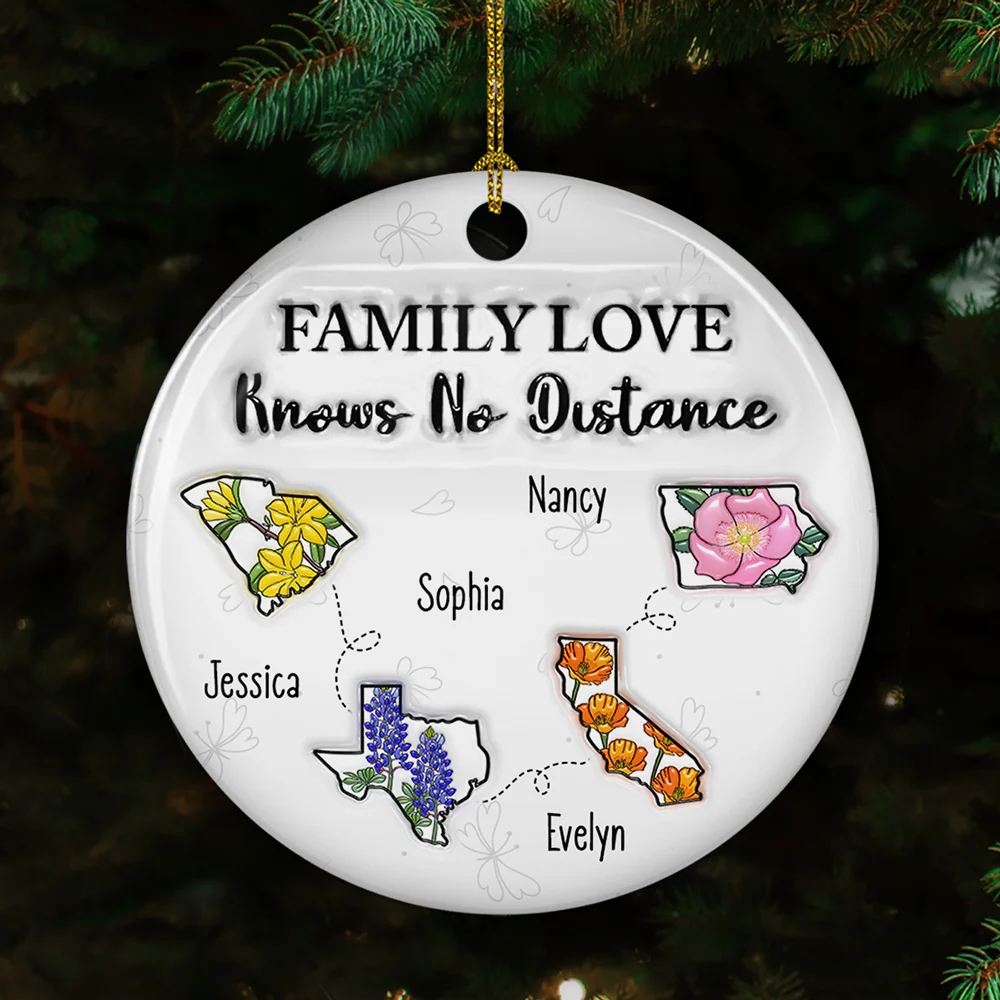 Family Love Knows No Distance Flower State - Personalized Custom 3D Inflated Effect Ceramic Ornament - Image 2