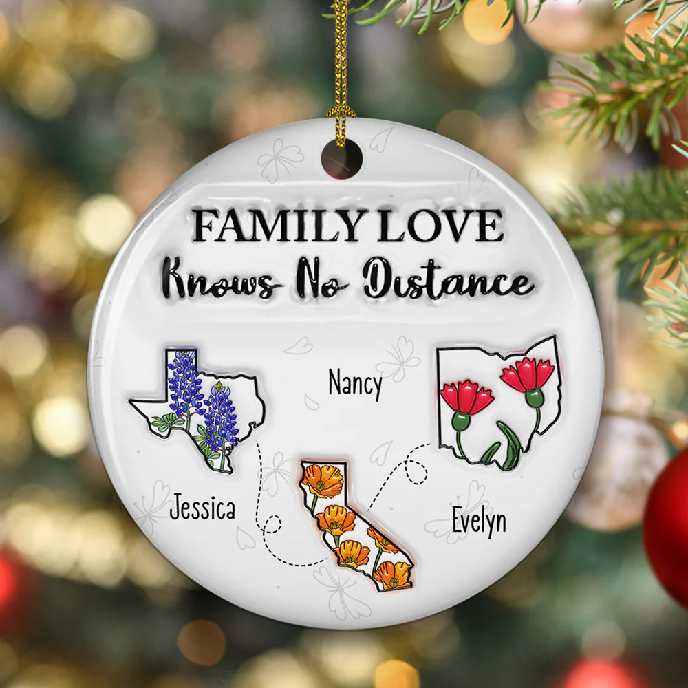 Family Love Knows No Distance Flower State - Personalized Custom 3D Inflated Effect Ceramic Ornament - Image 4