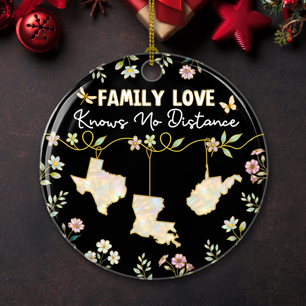 Family Love Knows No Distance Mother Of Pearl 2 - Personalized Custom Ceramic Ornament - Image 4