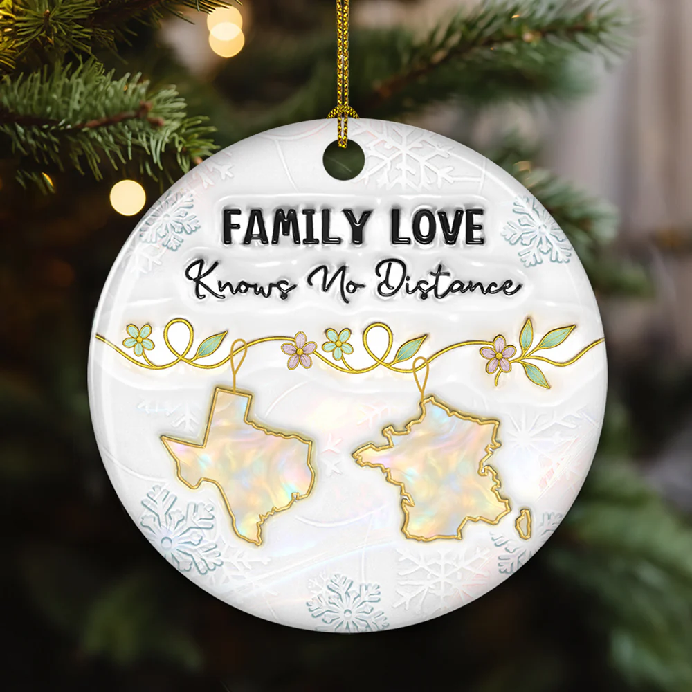Family Love Knows No Distance Mother Of Pearl Countries - Personalized Custom 3D Inflated Effect Ceramic Ornament - Image 2