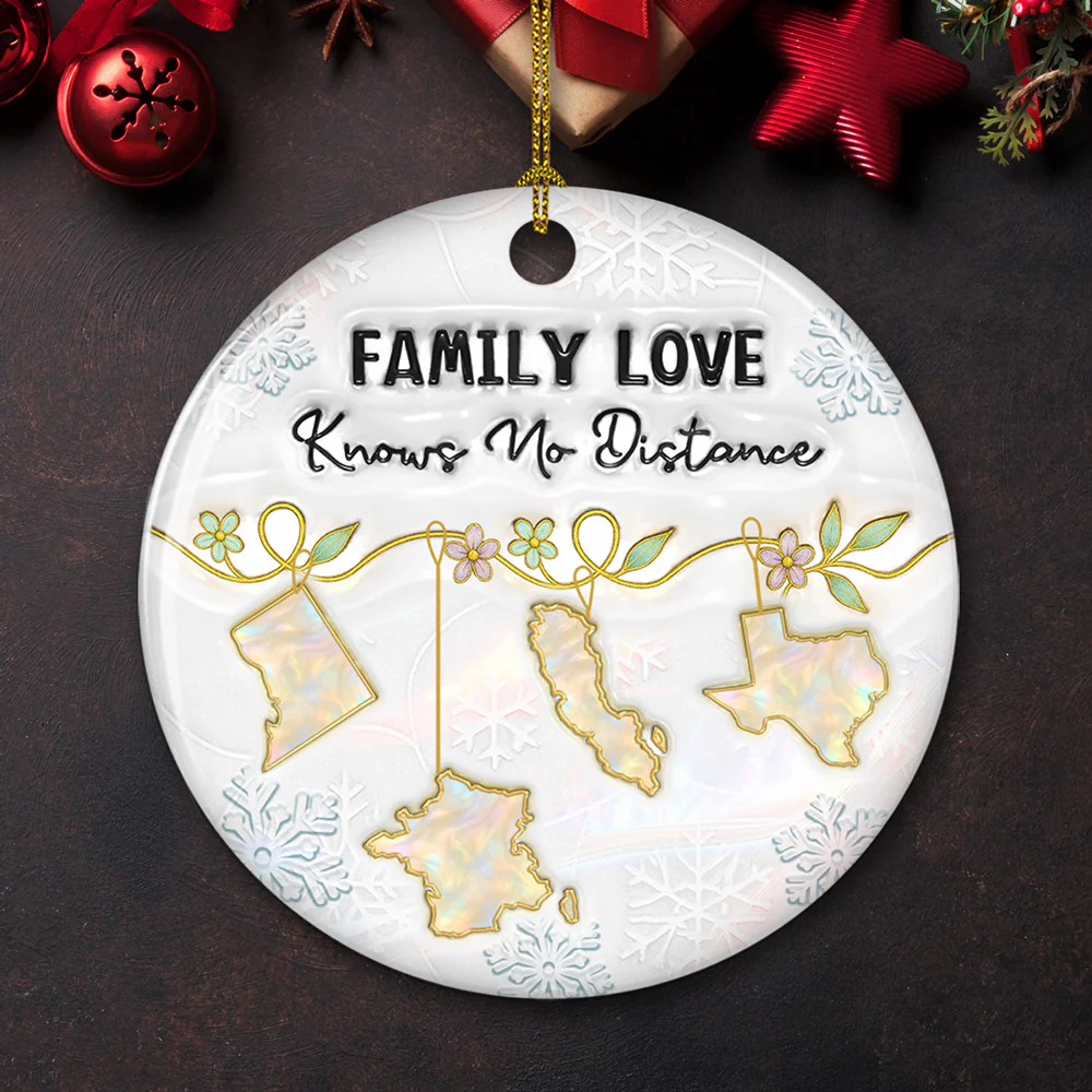 Family Love Knows No Distance Mother Of Pearl Countries - Personalized Custom 3D Inflated Effect Ceramic Ornament - Image 3