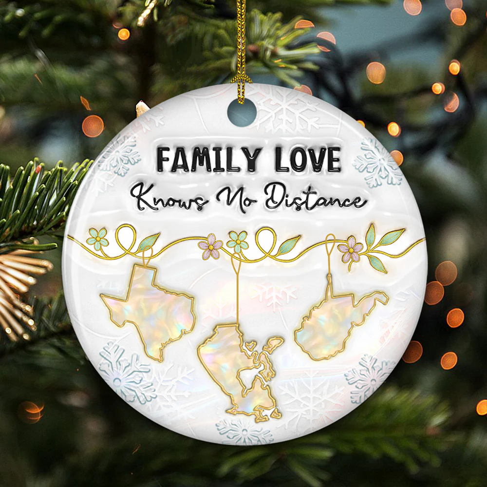 Family Love Knows No Distance Mother Of Pearl Countries - Personalized Custom 3D Inflated Effect Ceramic Ornament - Image 4