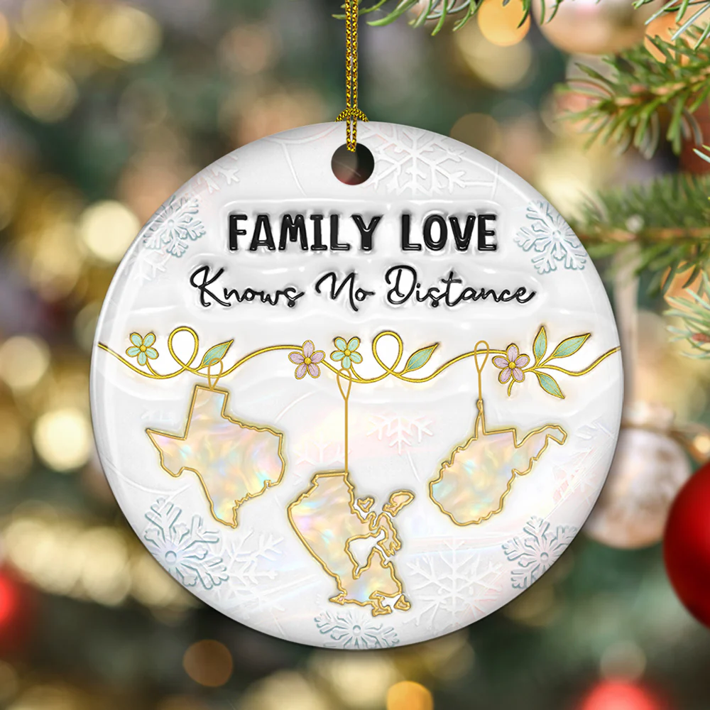Family Love Knows No Distance Mother Of Pearl Countries - Personalized Custom 3D Inflated Effect Ceramic Ornament - Image 5