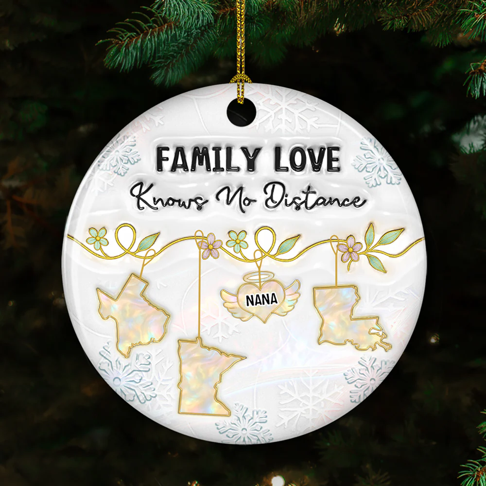 Family Love Knows No Distance Mother Of Pearl Memorial - Personalized Custom 3D Inflated Effect Ceramic Ornament - Image 3