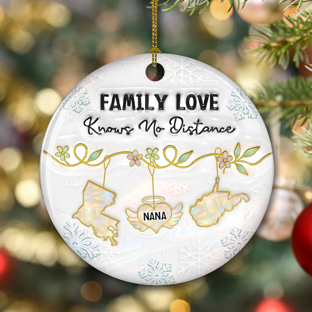 Family Love Knows No Distance Mother Of Pearl Memorial - Personalized Custom 3D Inflated Effect Ceramic Ornament - Image 4