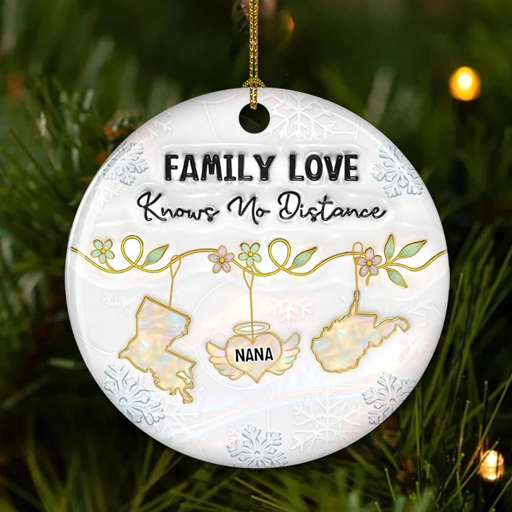 Family Love Knows No Distance Mother Of Pearl Memorial - Personalized Custom 3D Inflated Effect Ceramic Ornament - Image 5