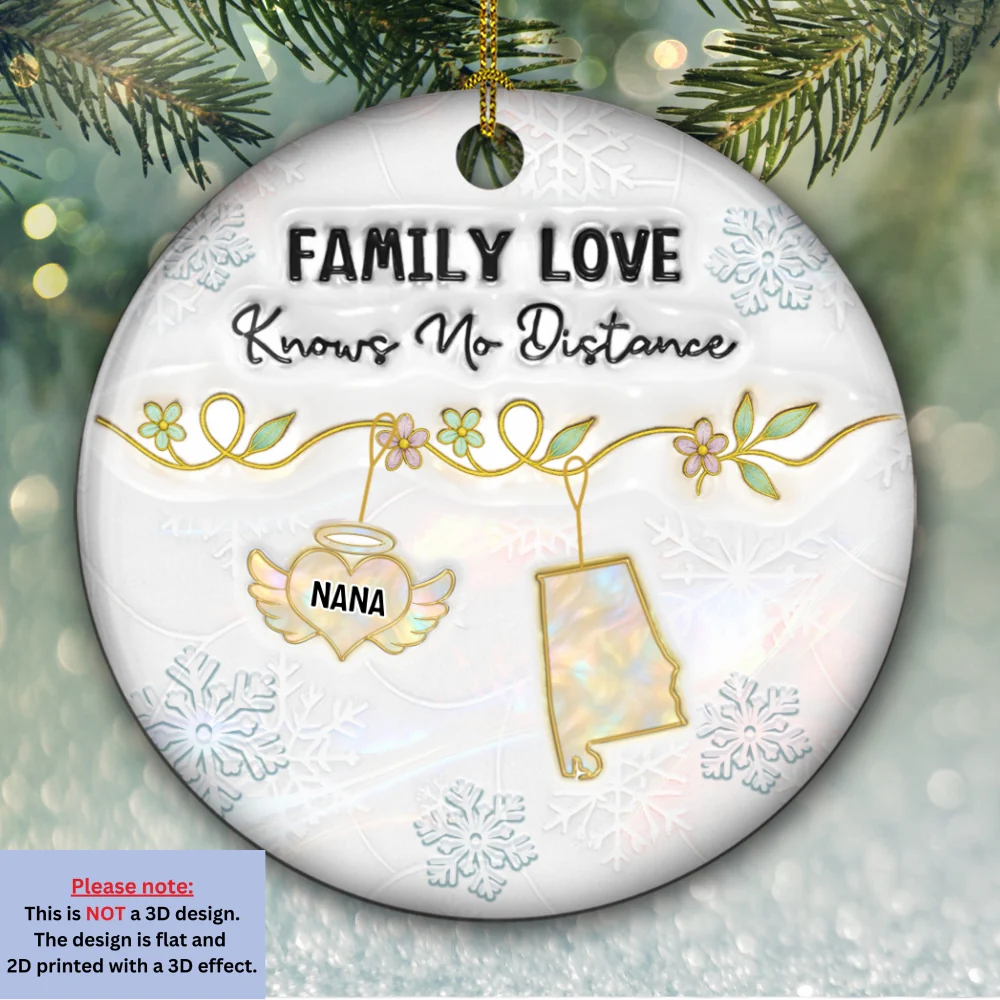 Family Love Knows No Distance Mother Of Pearl Memorial - Personalized Custom 3D Inflated Effect Ceramic Ornament - Image 6
