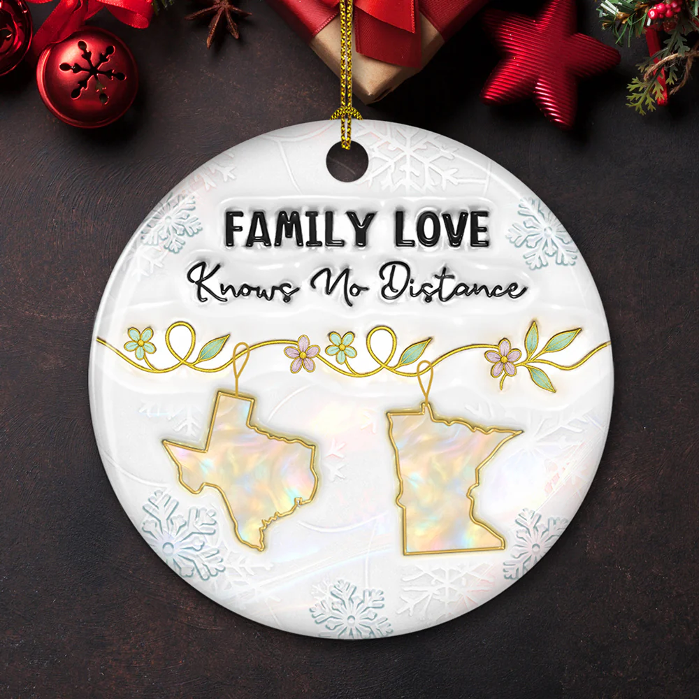 Family Love Knows No Distance Mother Of Pearl - Personalized Custom 3D Inflated Effect Ceramic Ornament - Image 3
