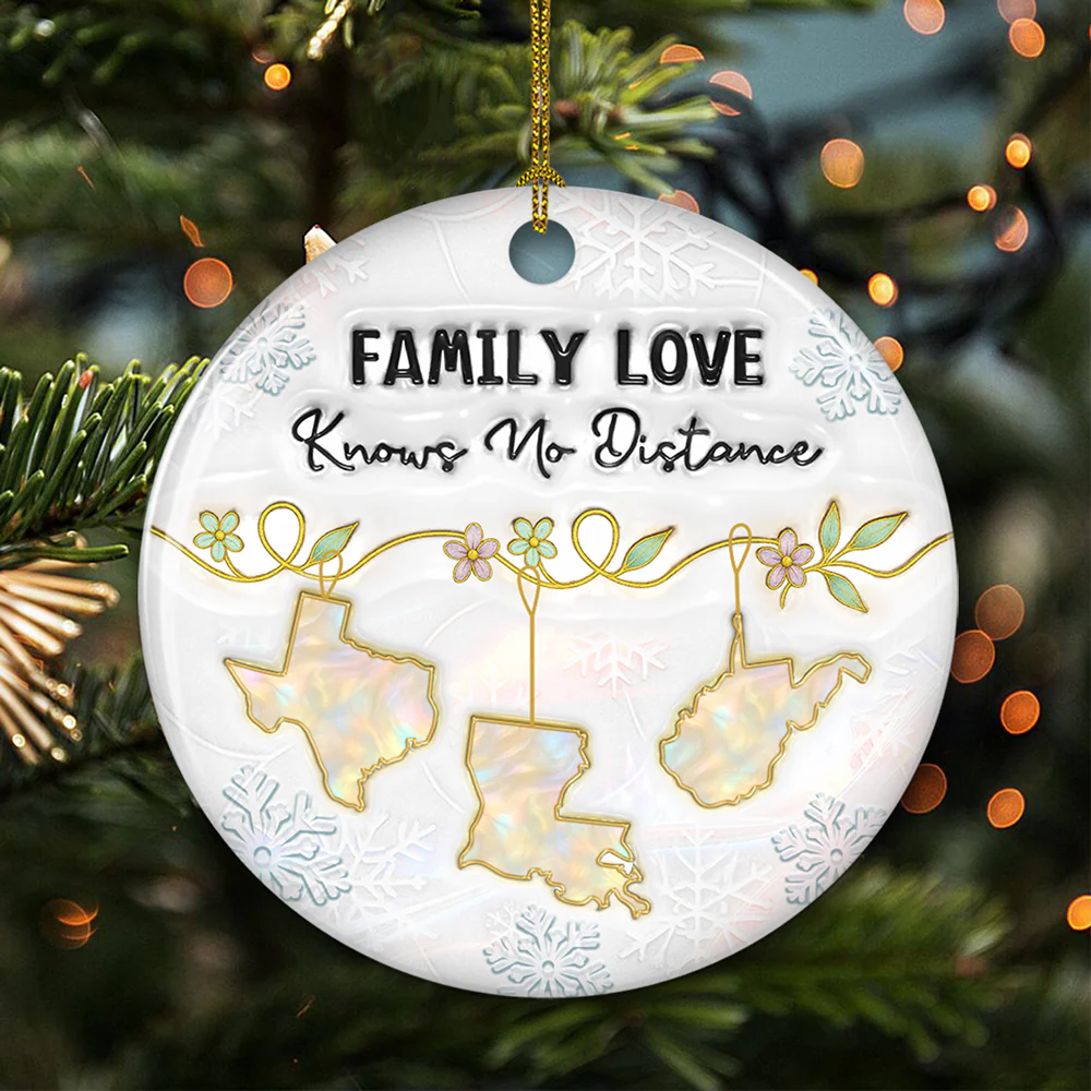 Family Love Knows No Distance Mother Of Pearl - Personalized Custom 3D Inflated Effect Ceramic Ornament - Image 4
