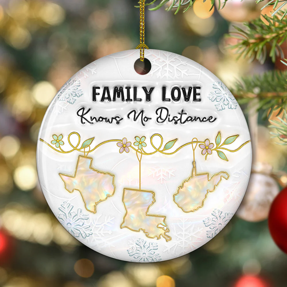 Family Love Knows No Distance Mother Of Pearl - Personalized Custom 3D Inflated Effect Ceramic Ornament - Image 5