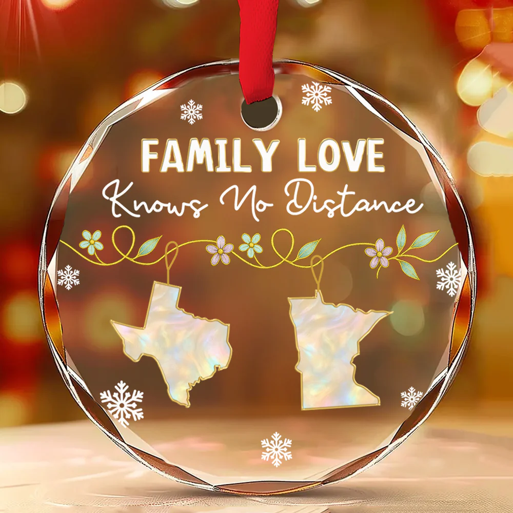 Family Love Knows No Distance Mother Of Pearl - Personalized Custom Glass Ornament - Image 2