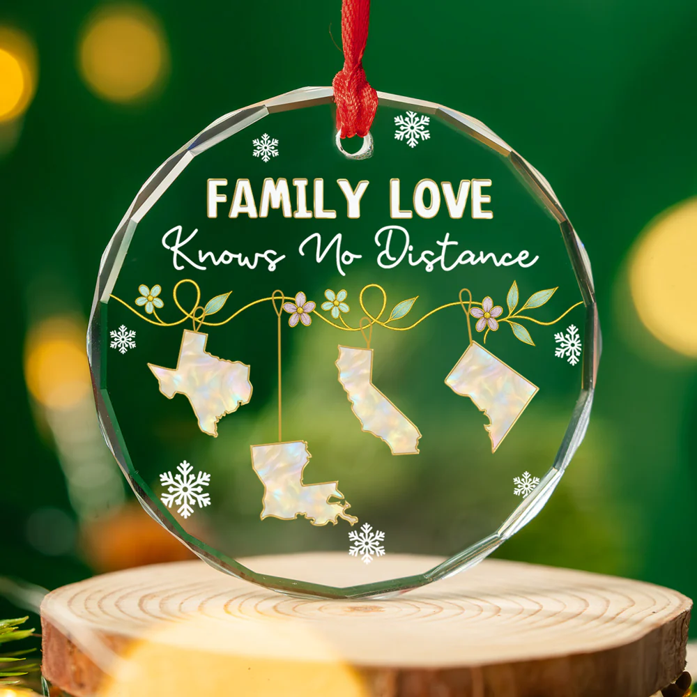 Family Love Knows No Distance Mother Of Pearl - Personalized Custom Glass Ornament - Image 3