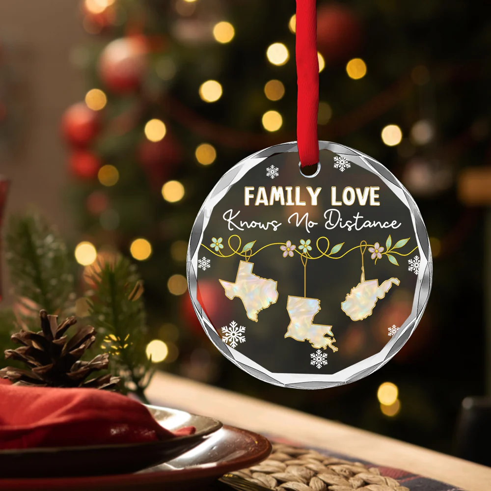 Family Love Knows No Distance Mother Of Pearl - Personalized Custom Glass Ornament - Image 4
